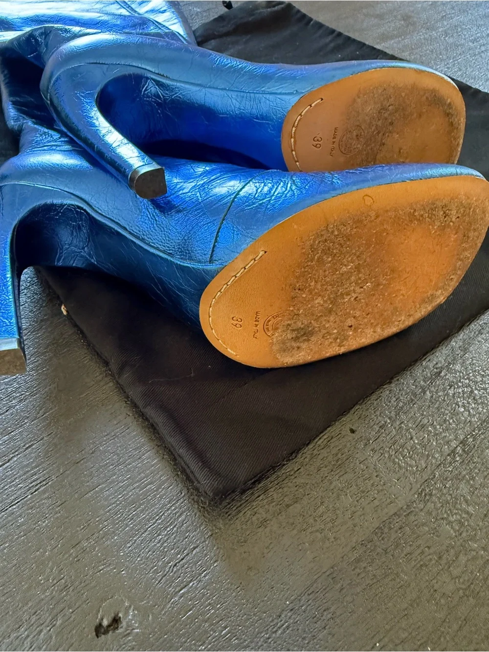 Dries Van Noten Metallic Blue Boots 39